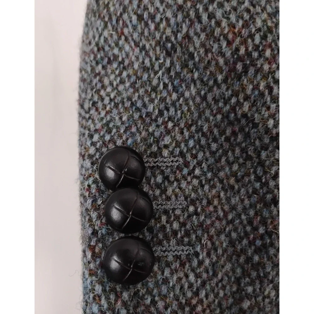 Vintage Harris Tweed Blazer Mens 46R Blue Tweed Wool Two Button Sport Coat